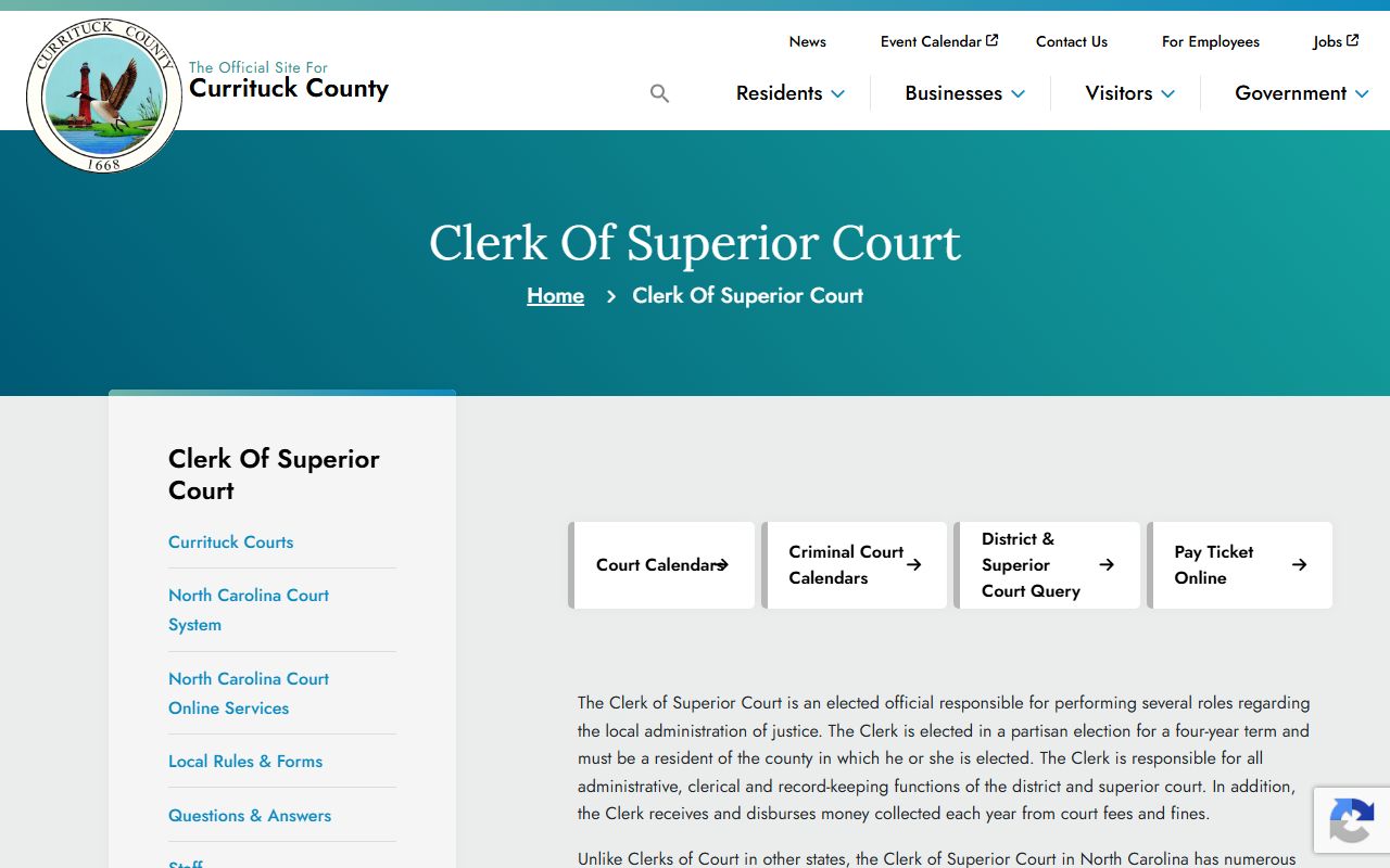 Currituck County Clerk of Superior Court official clerk page