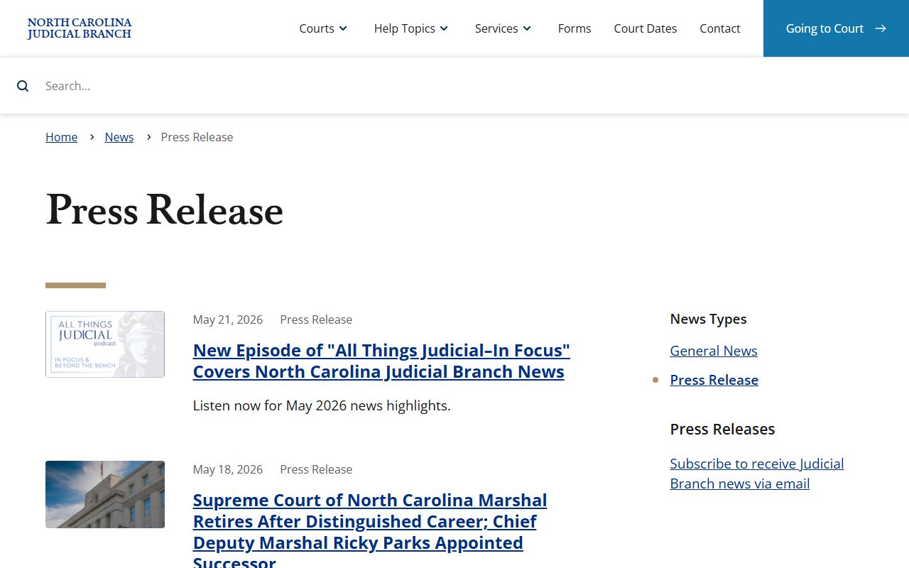 Currituck County court dockets North Carolina Judicial Branch press release archive