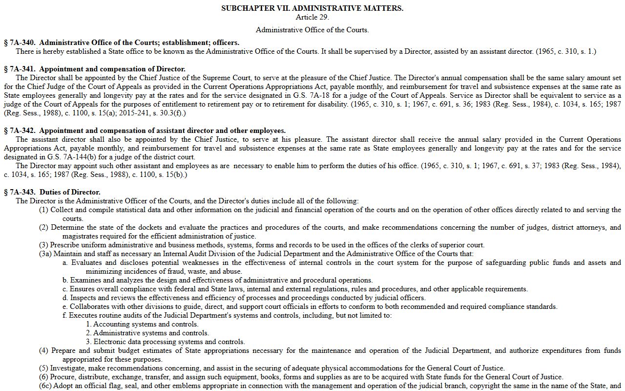 Currituck County court records North Carolina Chapter 7A Article 29
