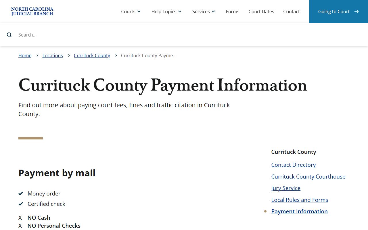 Currituck County court records court payment information