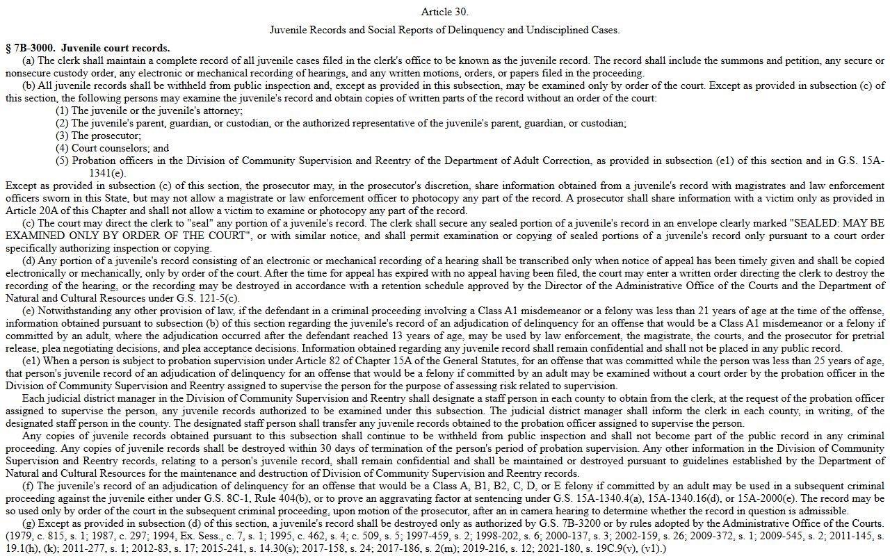 Currituck County criminal court records juvenile confidentiality statute