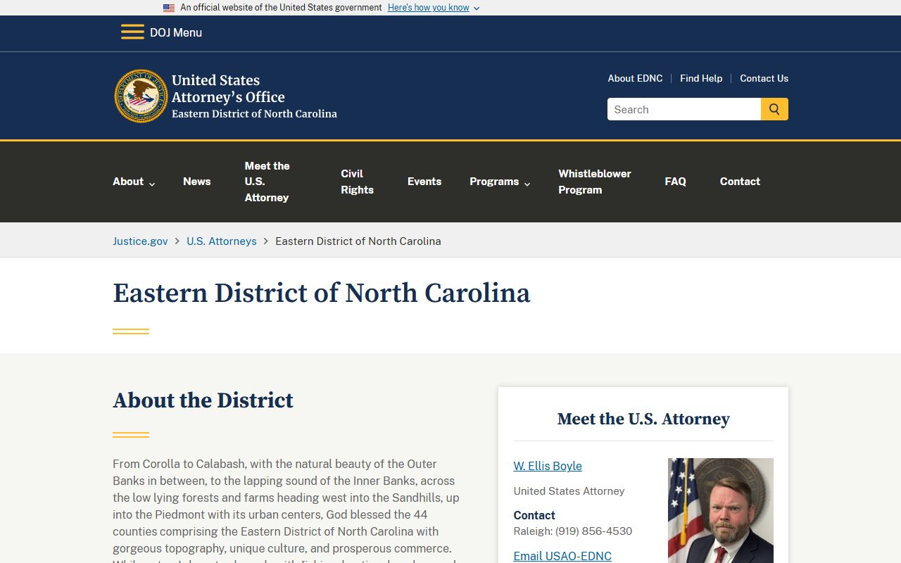 Currituck County criminal court records U.S. Attorney Eastern District of North Carolina
