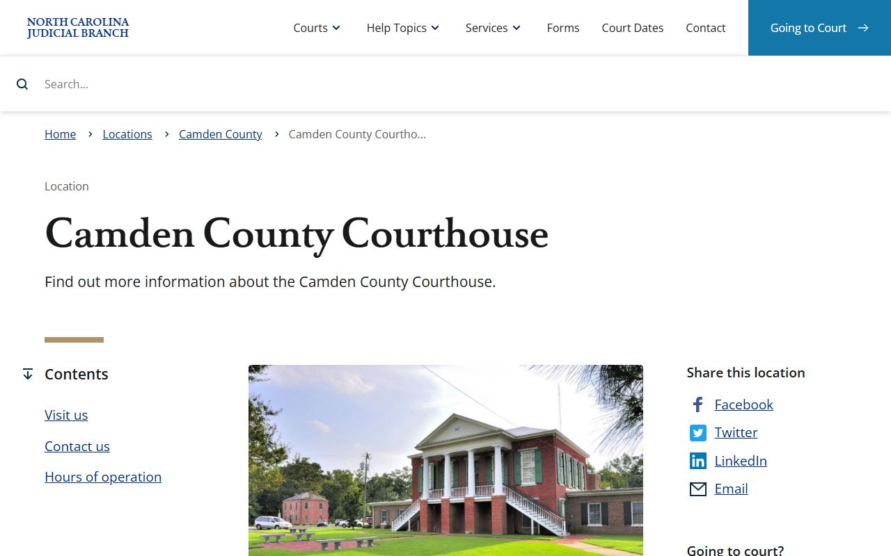 Currituck County Superior Court and District Court nearby Camden County courthouse context