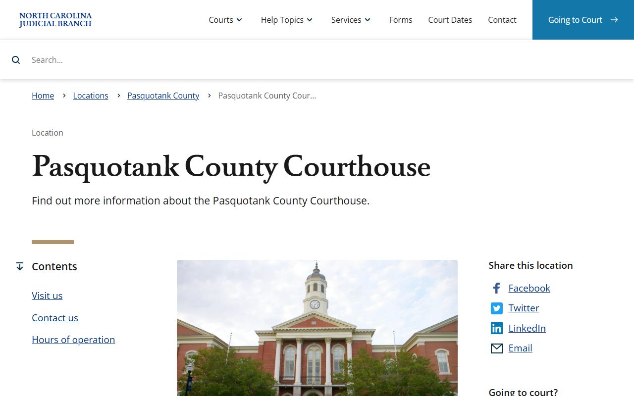Currituck County Superior Court and District Court nearby Pasquotank County courthouse context