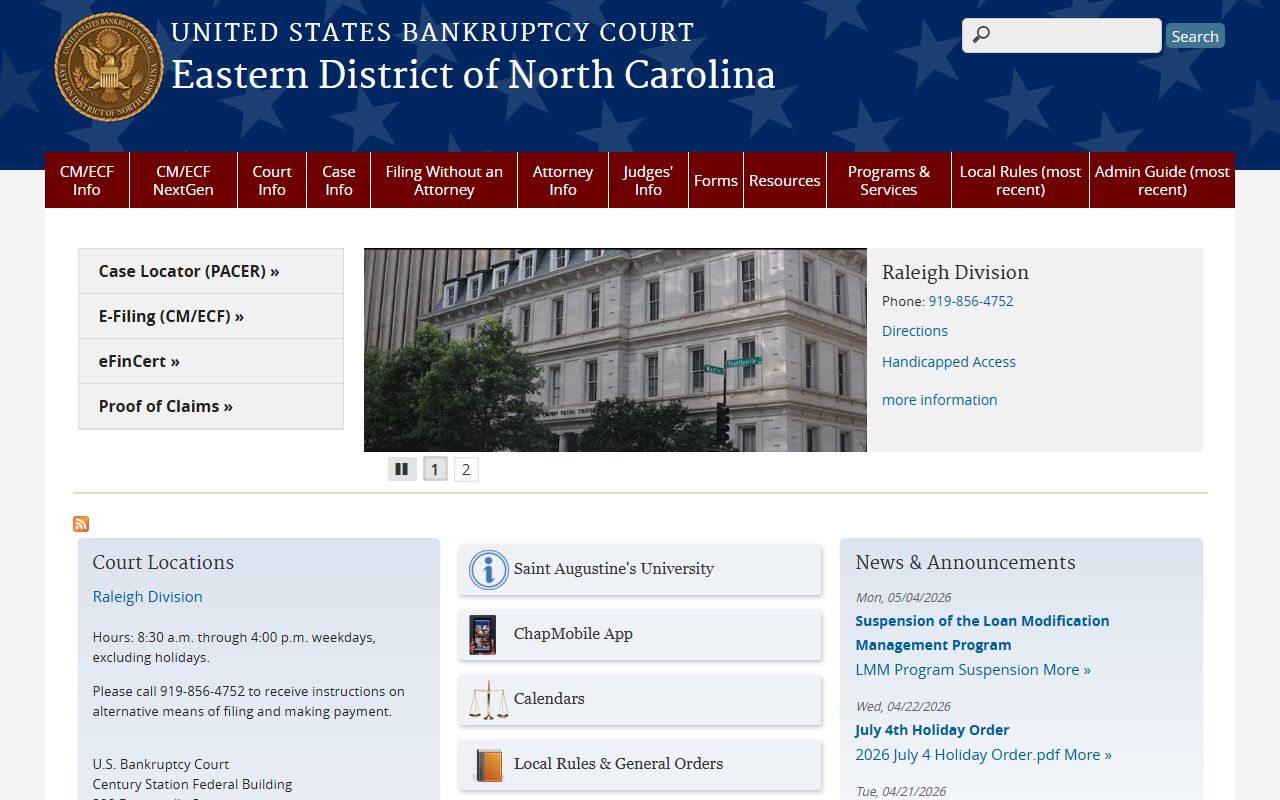 Currituck County probate records Eastern District of North Carolina bankruptcy court distinction