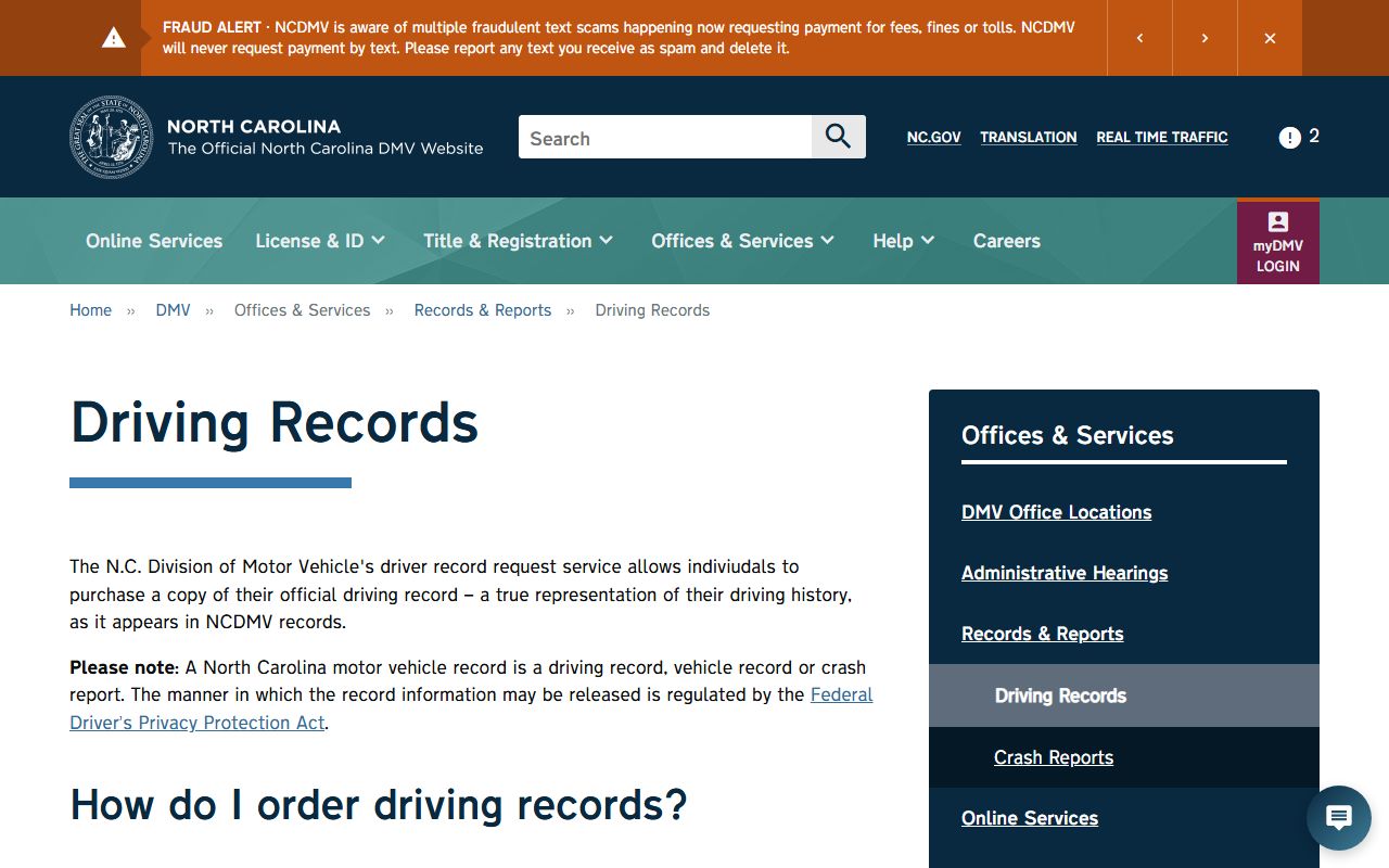 Currituck County traffic court records NCDMV driver record source