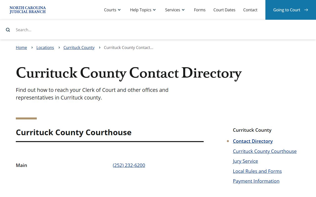Currituck County warrant records court contact directory source