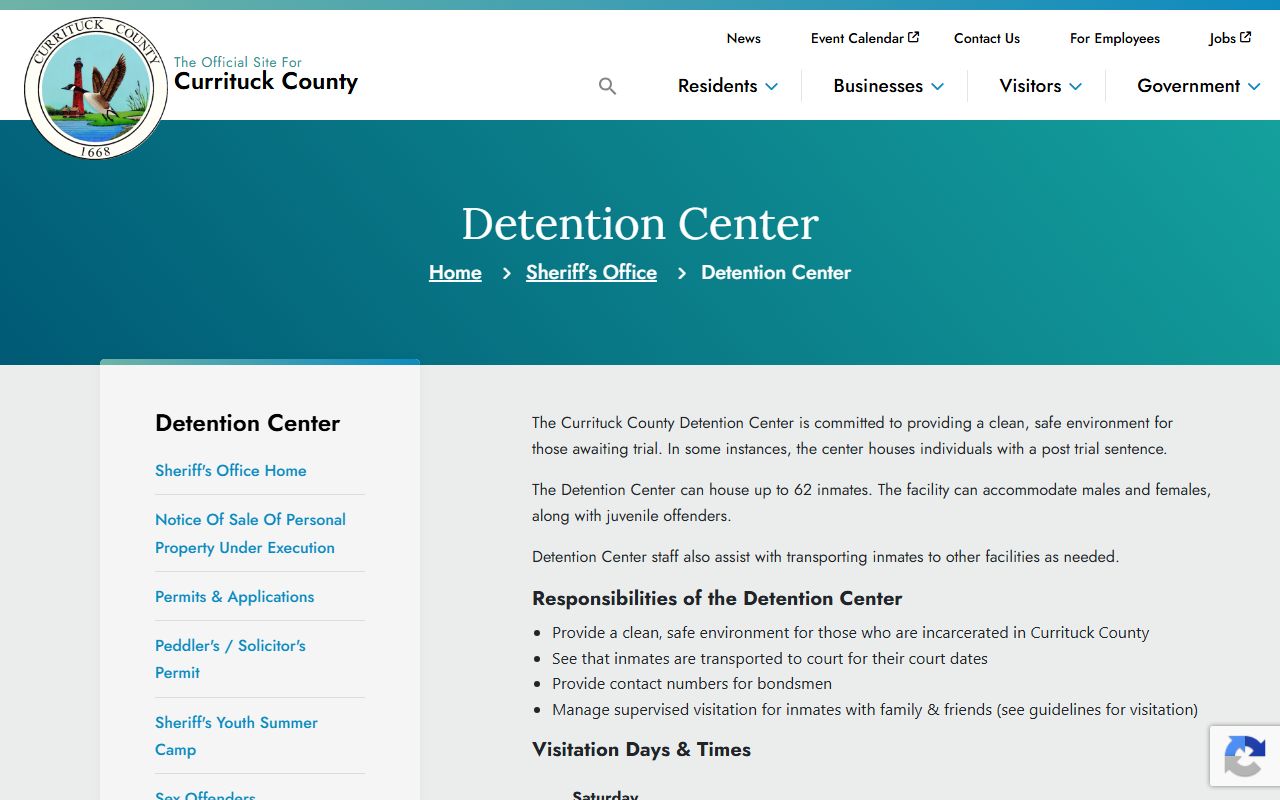 Currituck County warrant search detention center custody source